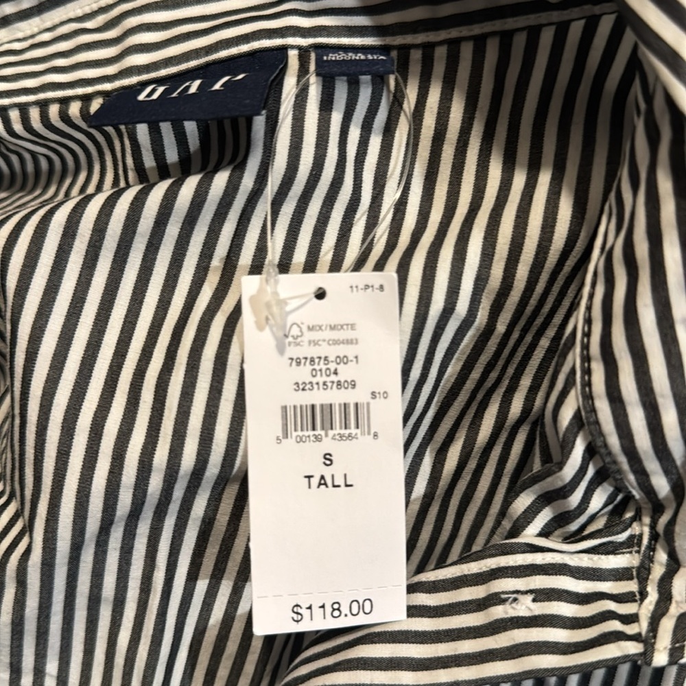 NEW! GAP Stripe Poplin Roll-Cuff Midi Shirtdress - Large / Small Tall / XXL 🕹️ - Picture 8 of 9